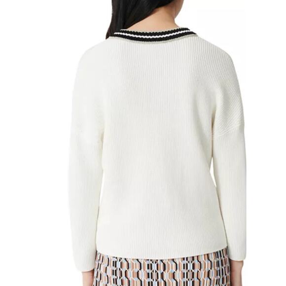 Maje Meteo Ribbed V Neck Sweater Tennis Preppy Cotton Off White Sz 3 Large - Picture 5 of 13